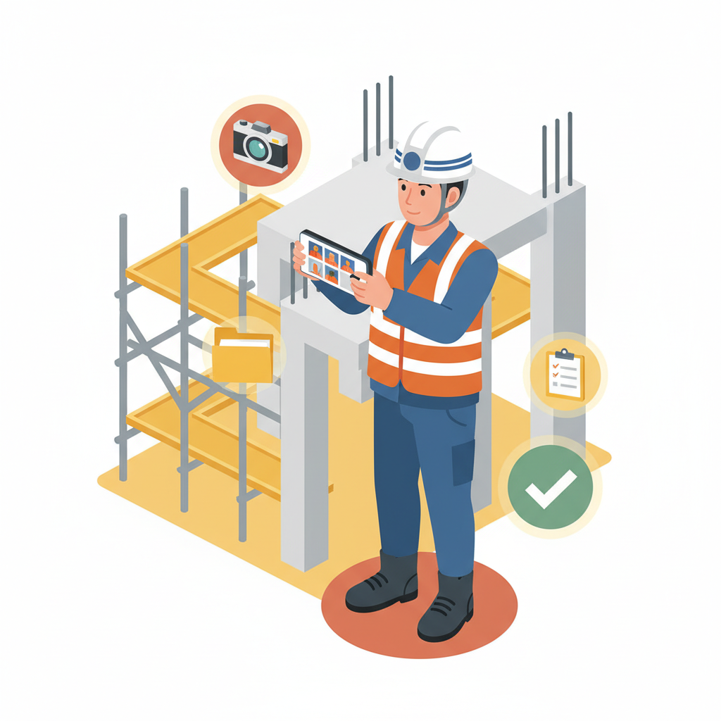 スマホで工事写真台帳を作成している様子