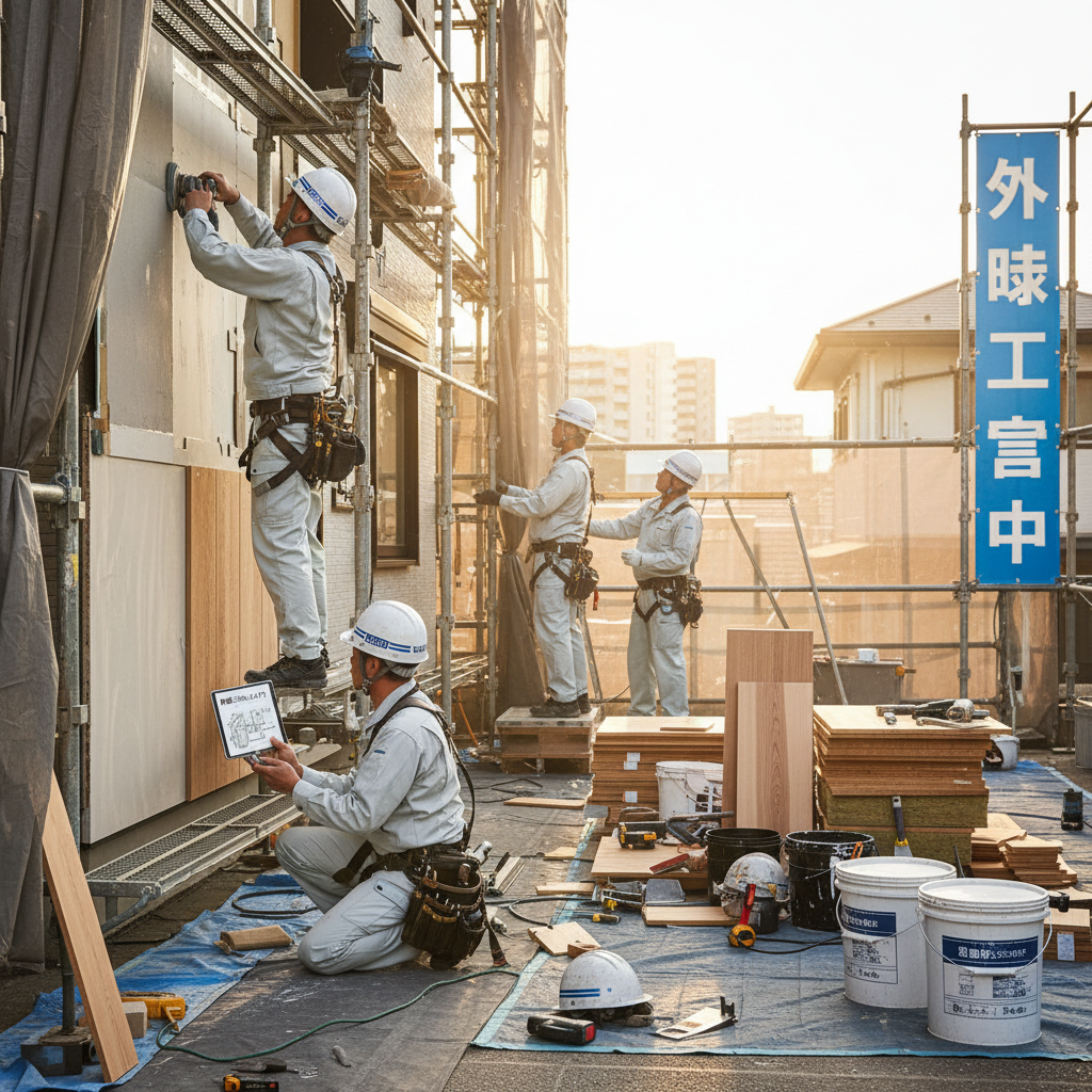 外壁工事完成後の建物全景